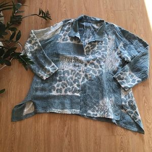 Eso silk and linen blend mixed animal print blouse